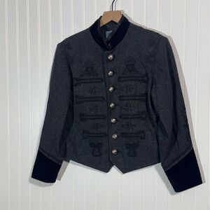VTG Cambridge Dry Goods Military Band Jacket Gray Wool Velvet Trim Embroidered 6